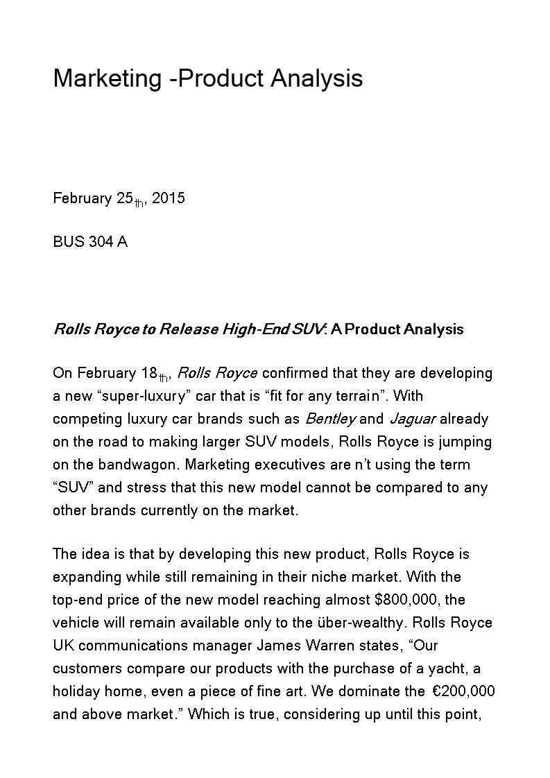 marketing product analysis template