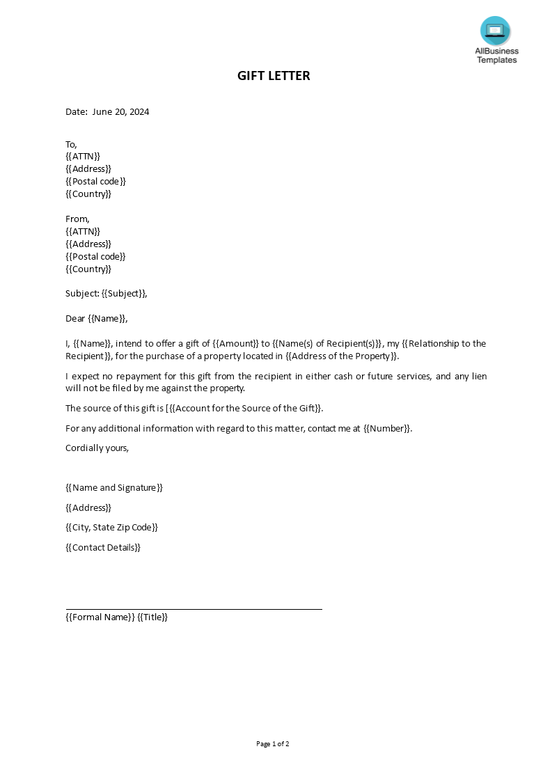 gift letter template