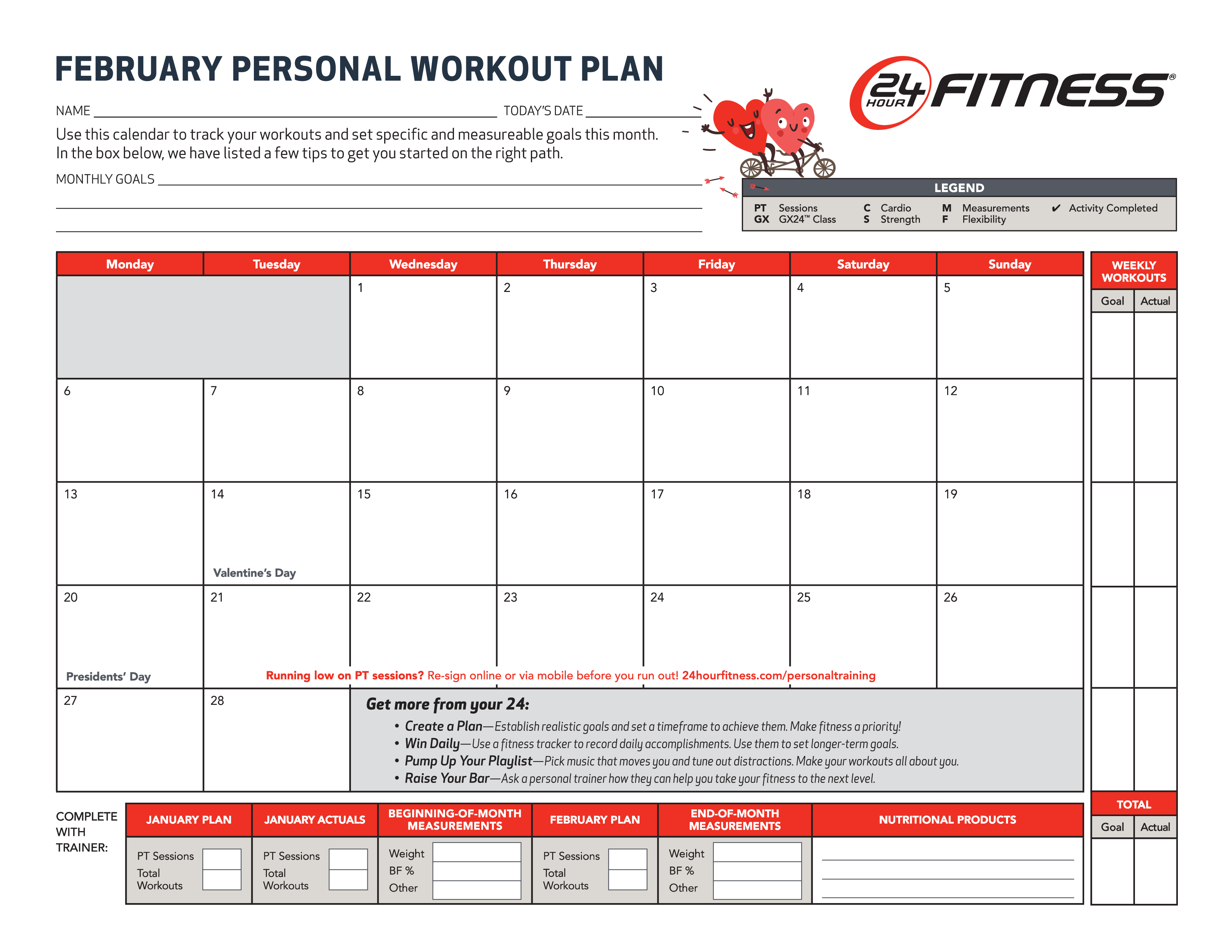 monthly workout chart Hauptschablonenbild