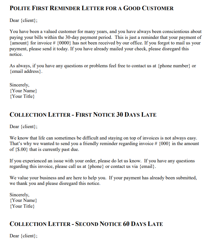 friendly collection letter template