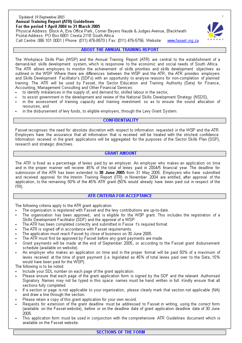 annual training report word template