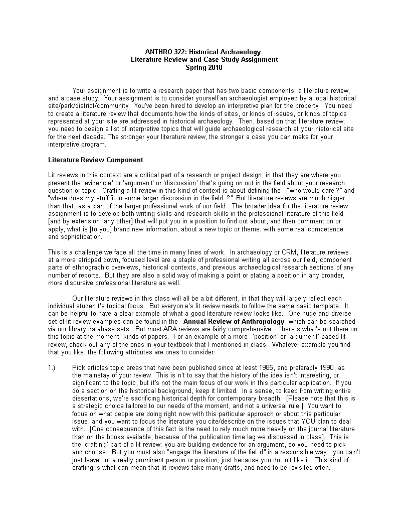 historical literature review template