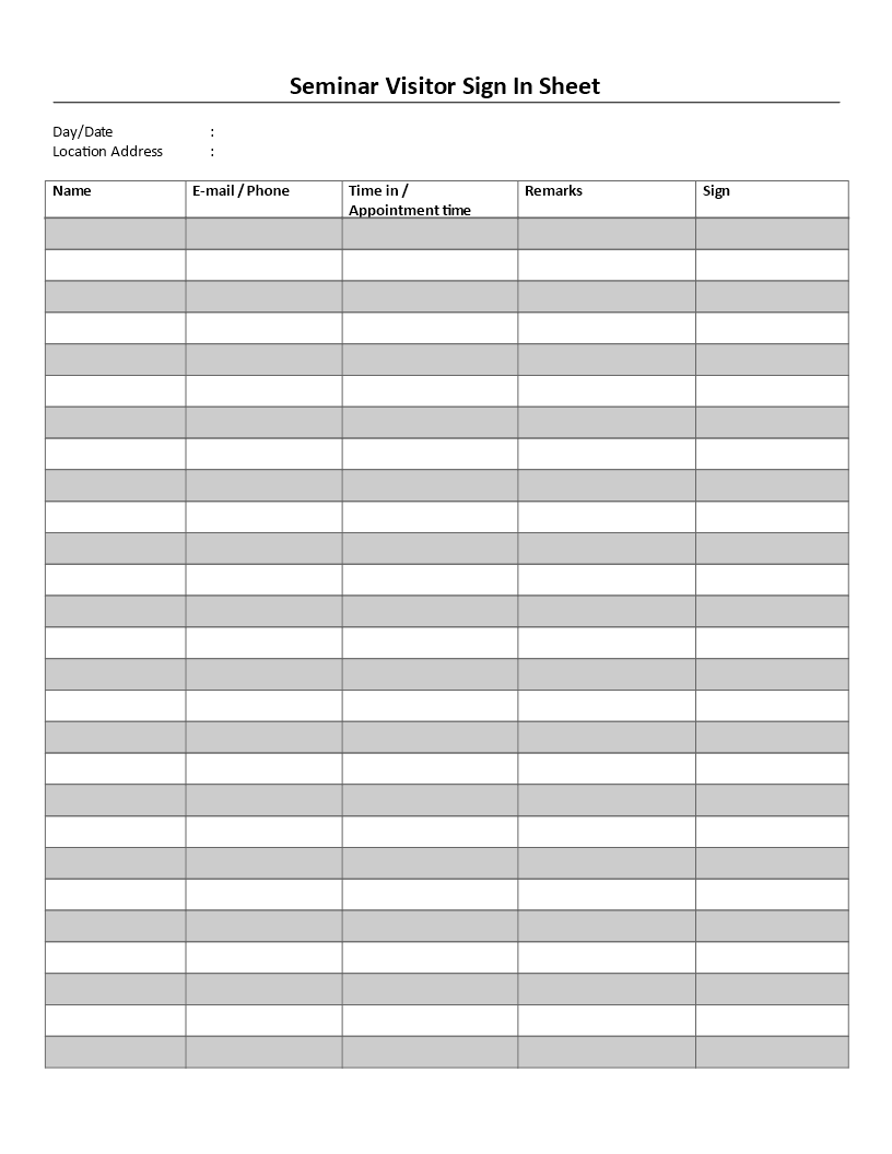 seminar sign in sheet template