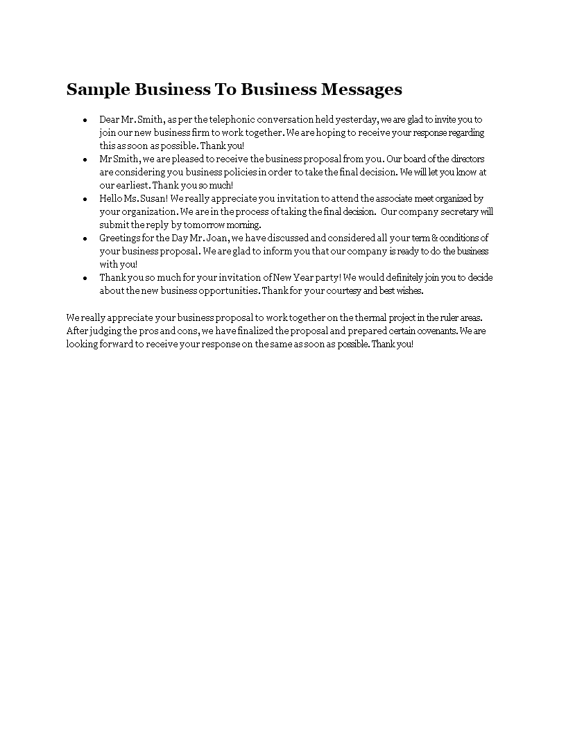 Sample Business To Business Messages main image