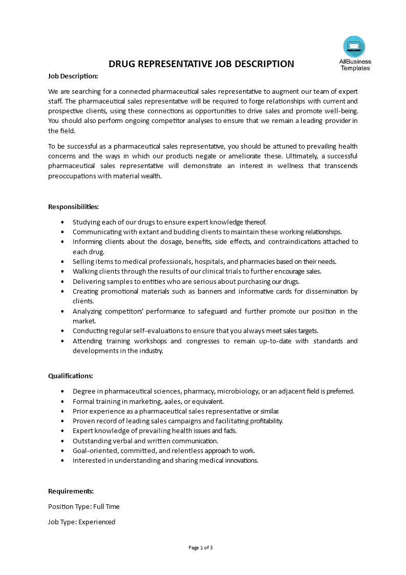 Drug Representative Job Description main image