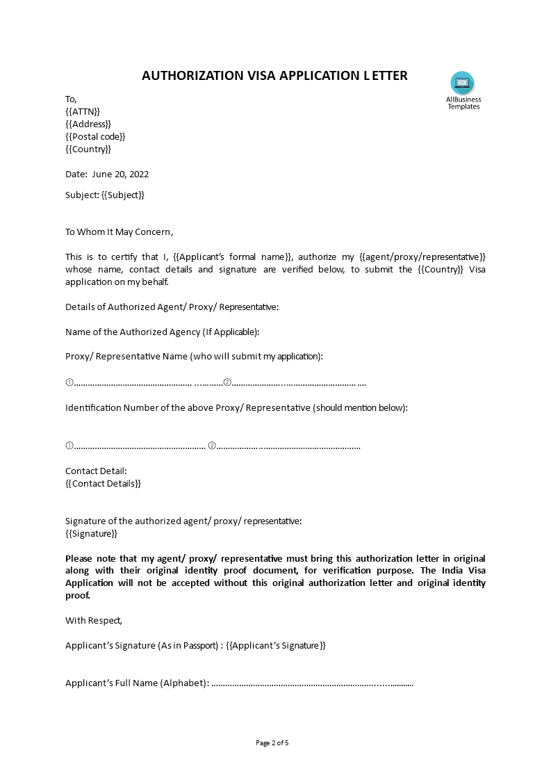 Visa Application Authorization Letter main image