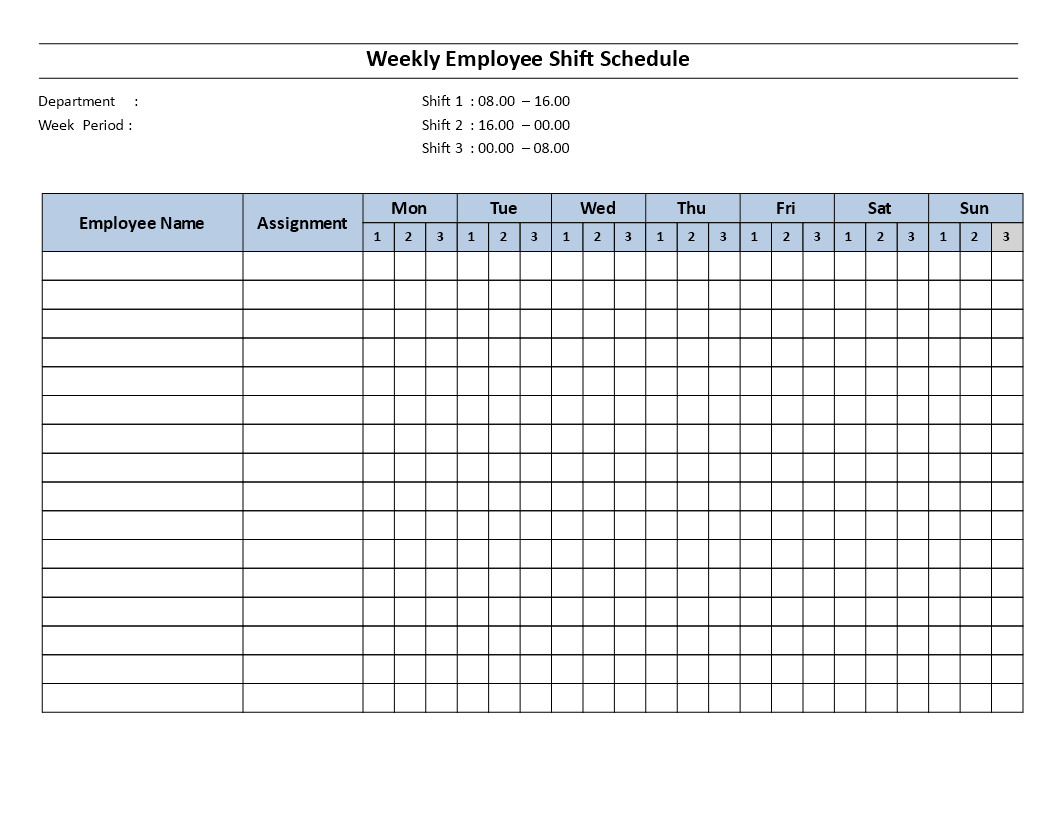 Weekly employee 8 hour shift schedule Mon to Sun main image