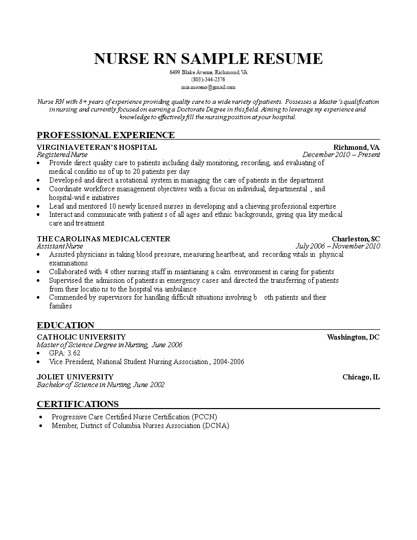 nm nurse rn resume plantilla imagen principal