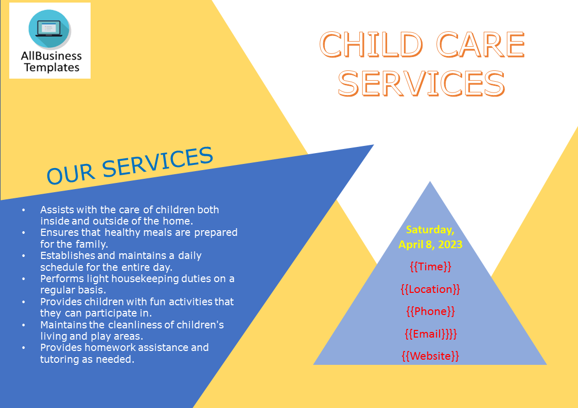 childcare services flyer plantilla imagen principal