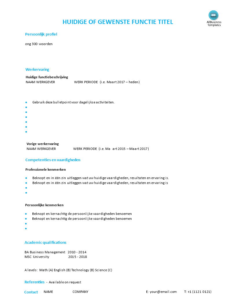 cv moderne stijl voorbeeld afbeelding 