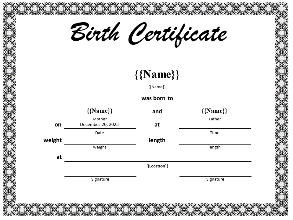 birth certificate template modèles
