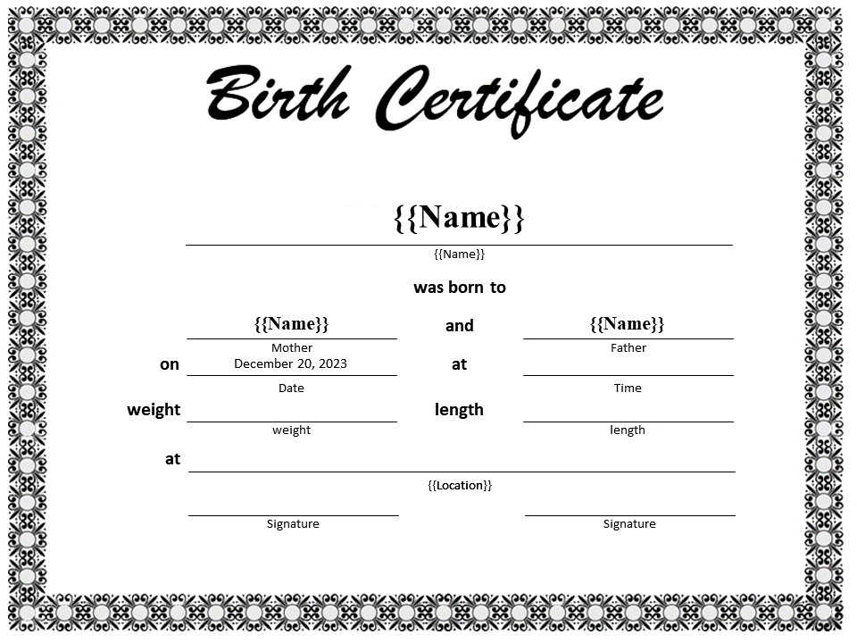 免费Birth Certificate template  样本文件在allbusinesstemplates.com Throughout Birth Certificate Templates For Word