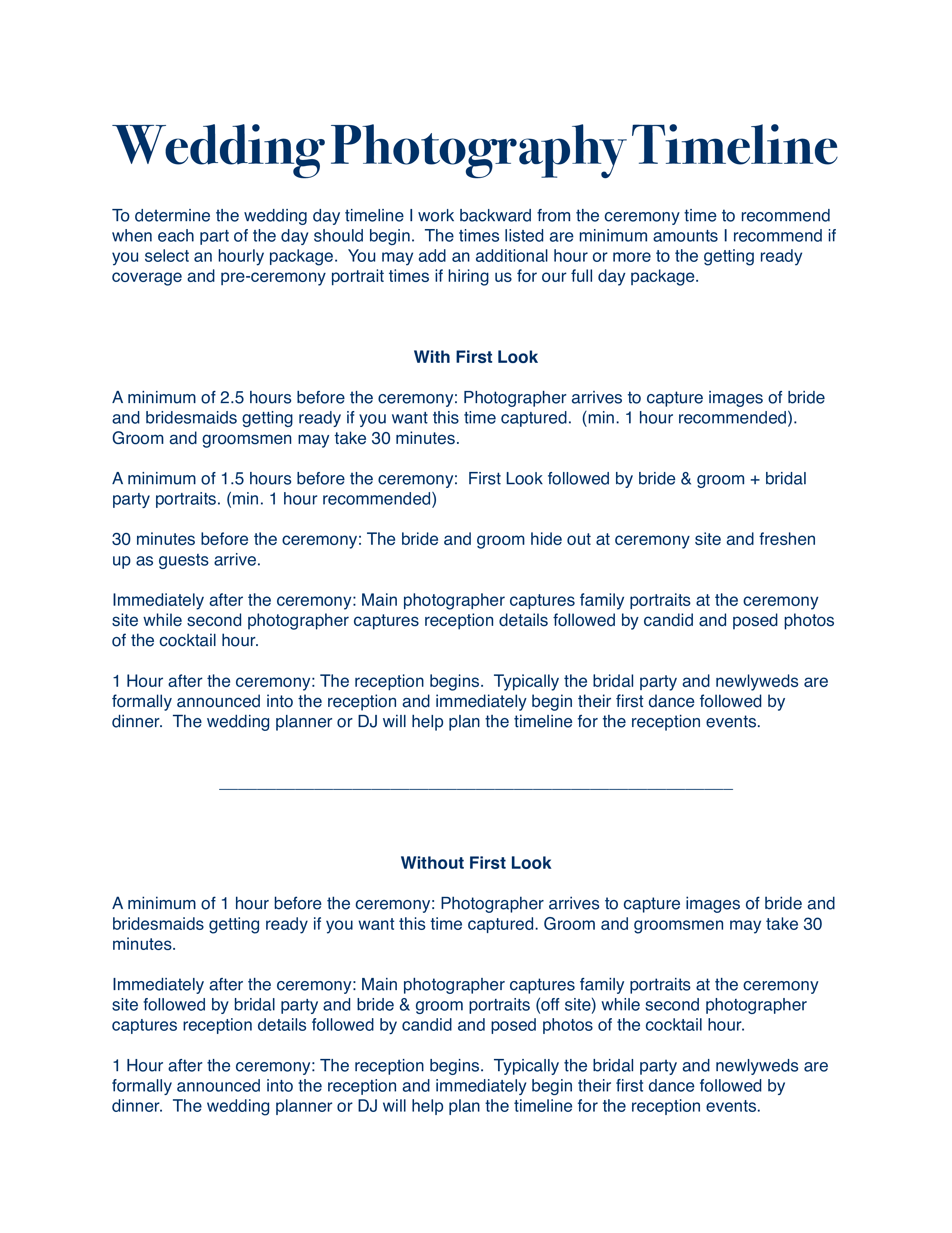 wedding day photography timeline template