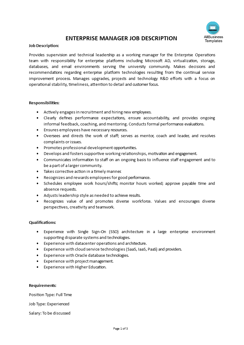 enterprise manager job description plantilla imagen principal