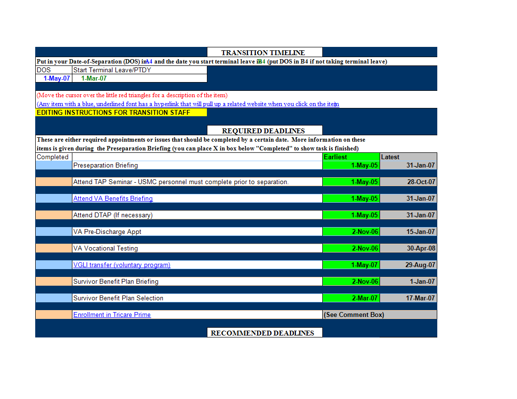 Excel Spreadsheet Timeline 模板