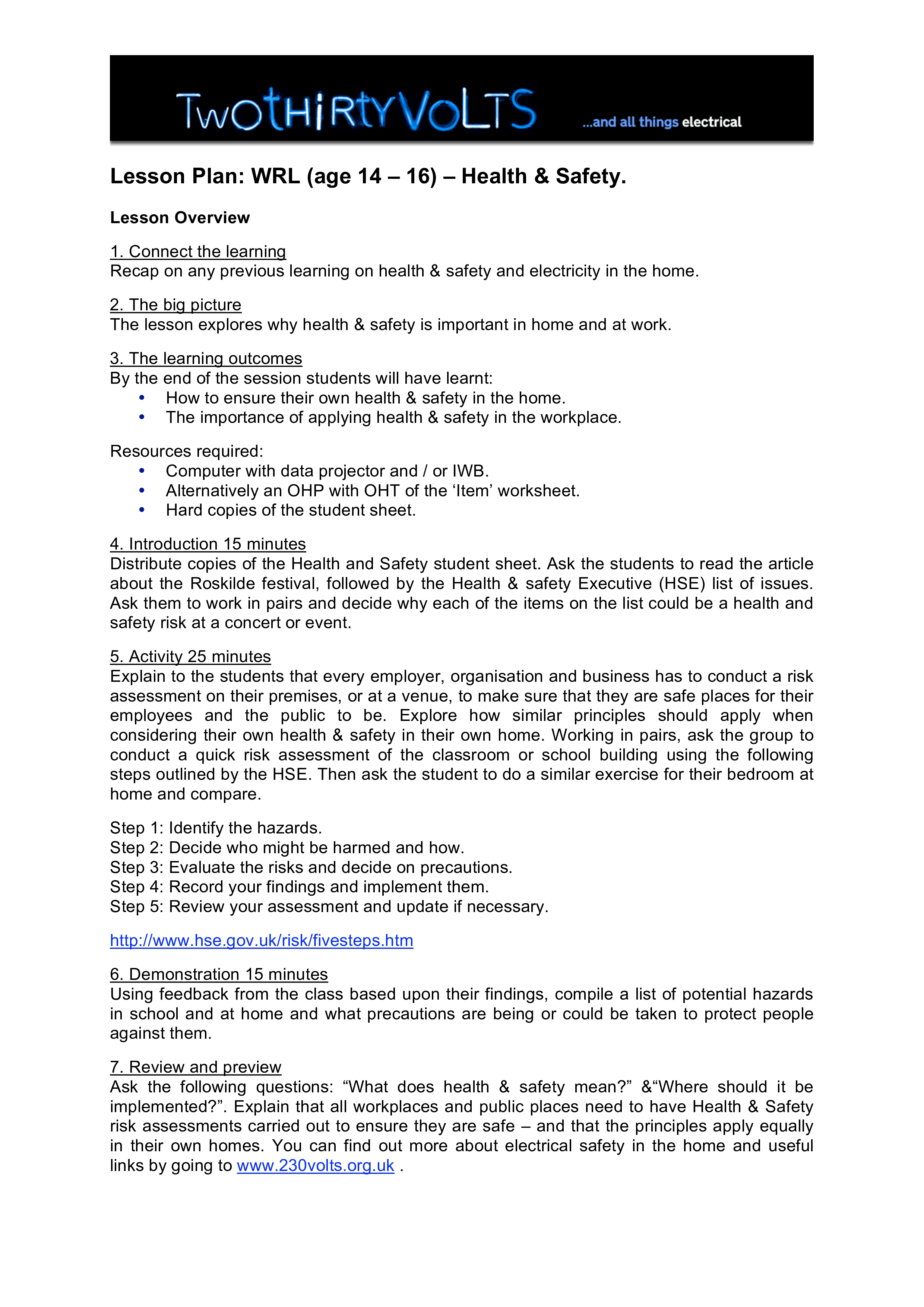 health and safety lesson plan modèles