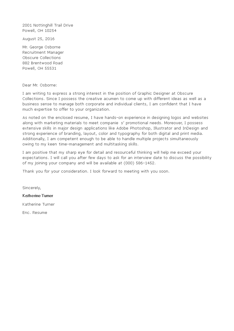 graphic designer resume job application letter Hauptschablonenbild