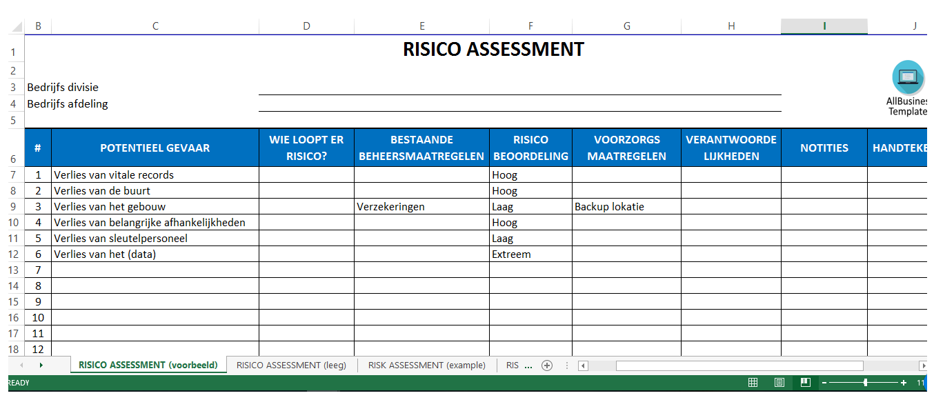 risico beoordelings matrix excel met rag status Hauptschablonenbild