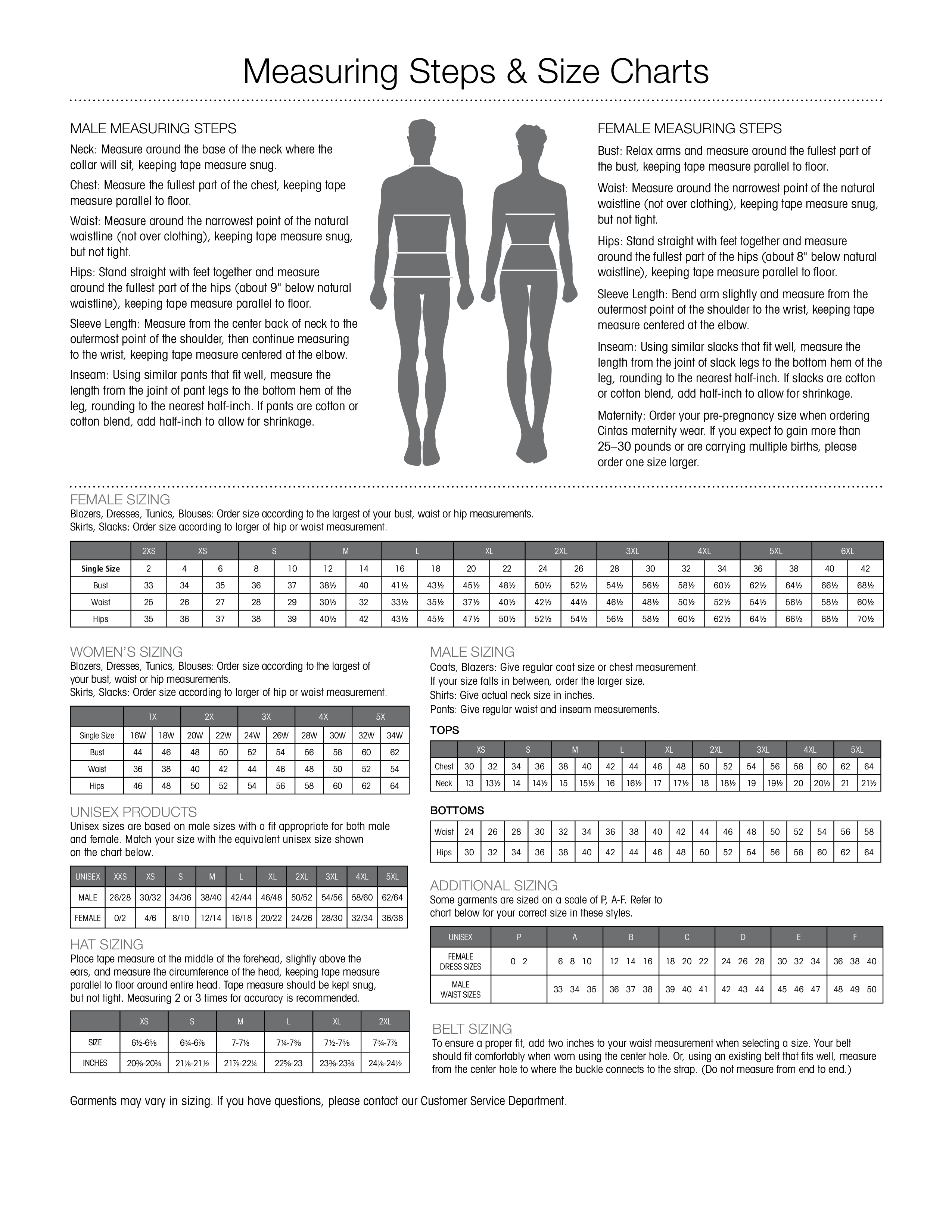 sizing chart template