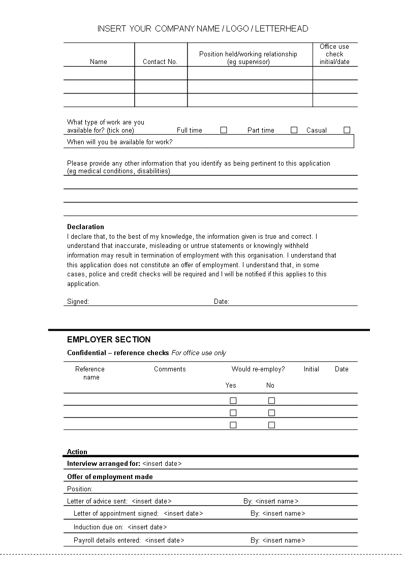 HR Job Application Form Template Templates at