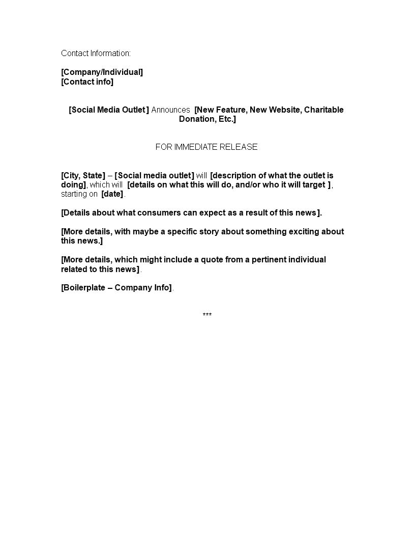 social media press release template template