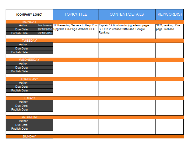 content marketing editorial template template