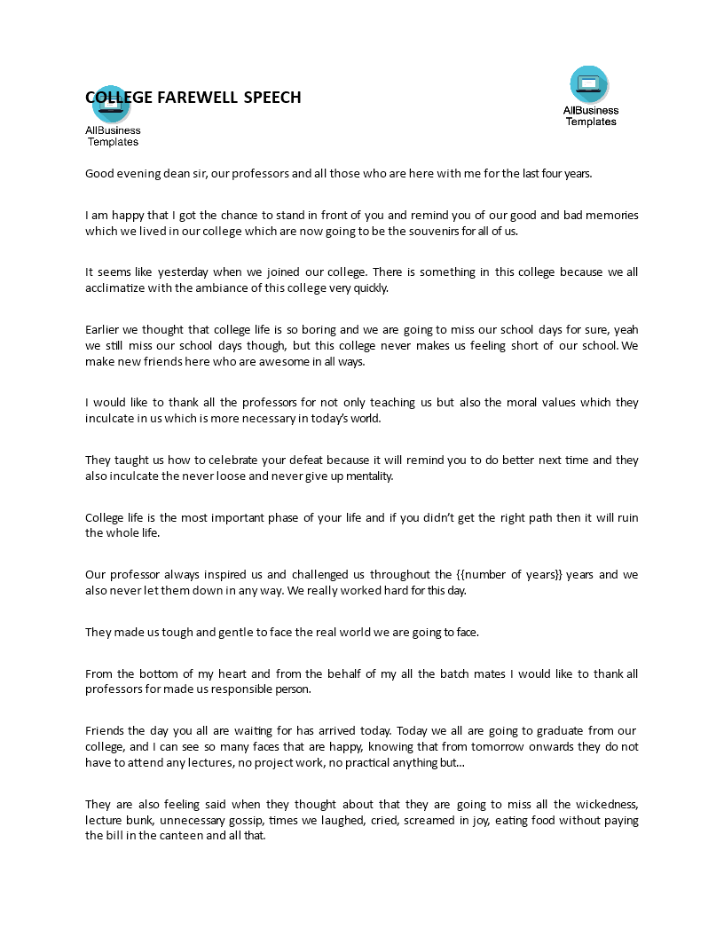 college farewell speech template