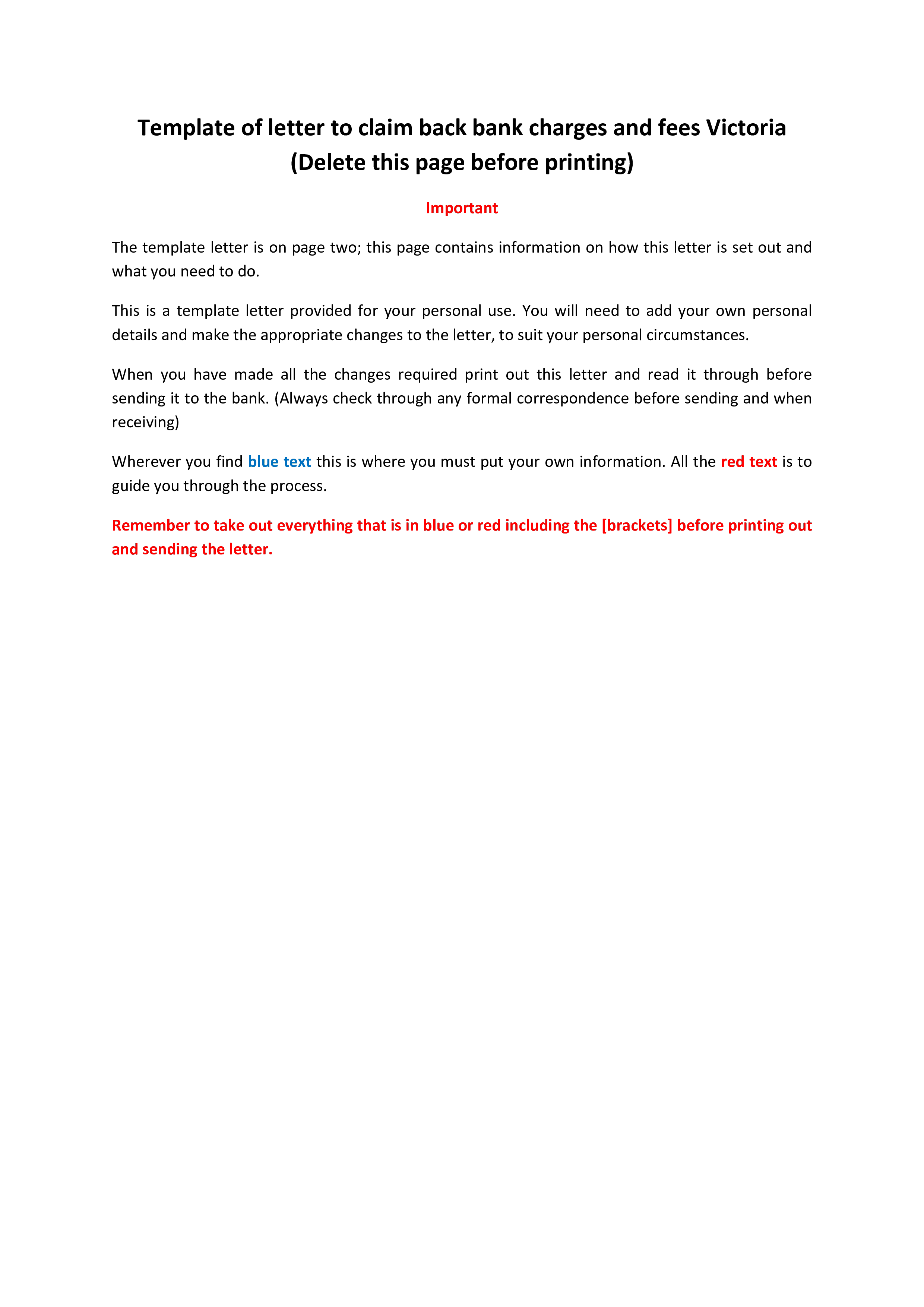 bank account complaint letter template