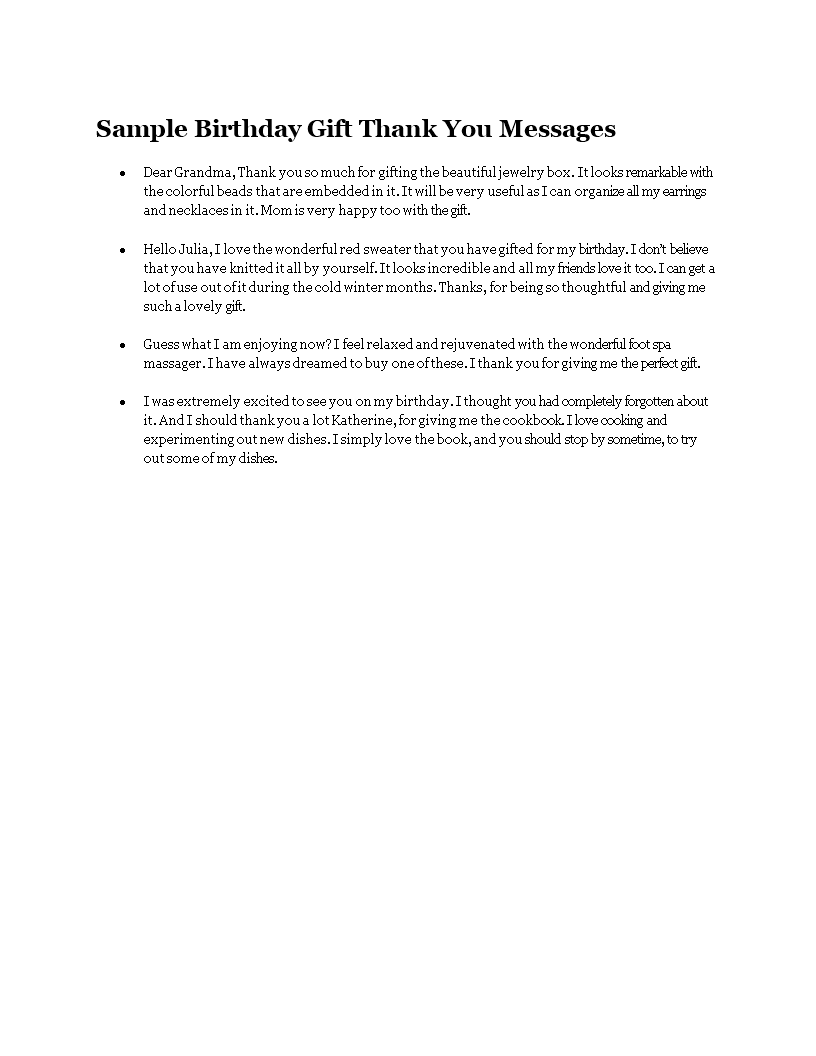 sample birthday gift thank you messages template