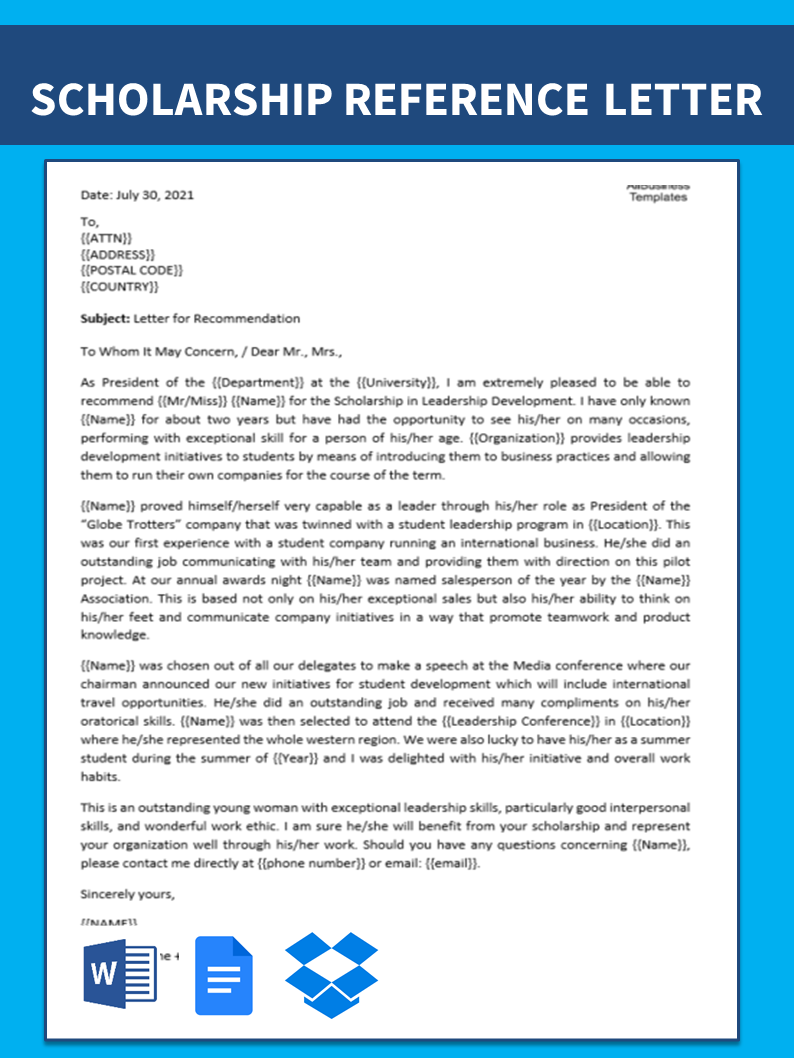 letter of recommendation student scholarship Hauptschablonenbild