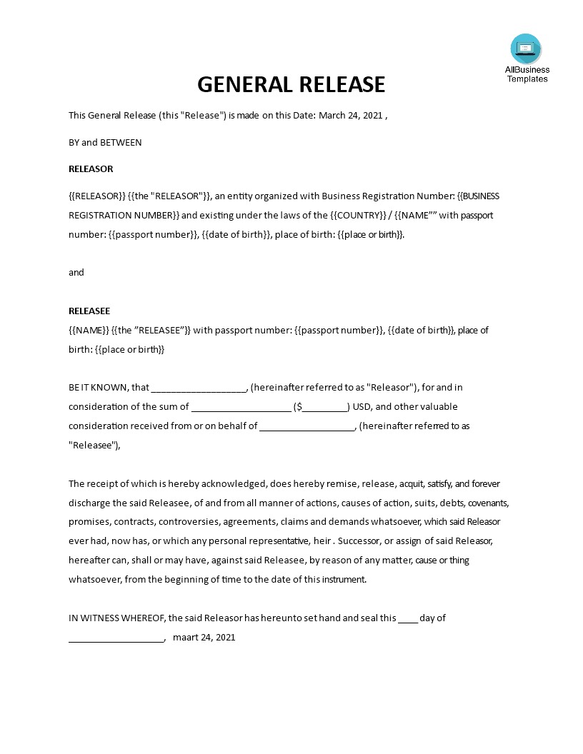 general release form voorbeeld afbeelding 