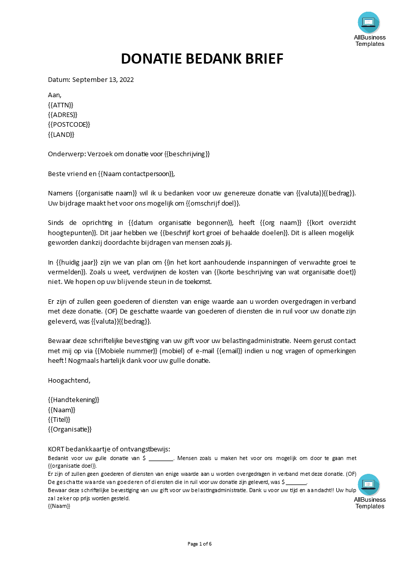 thank you for donation letter voorbeeld afbeelding 