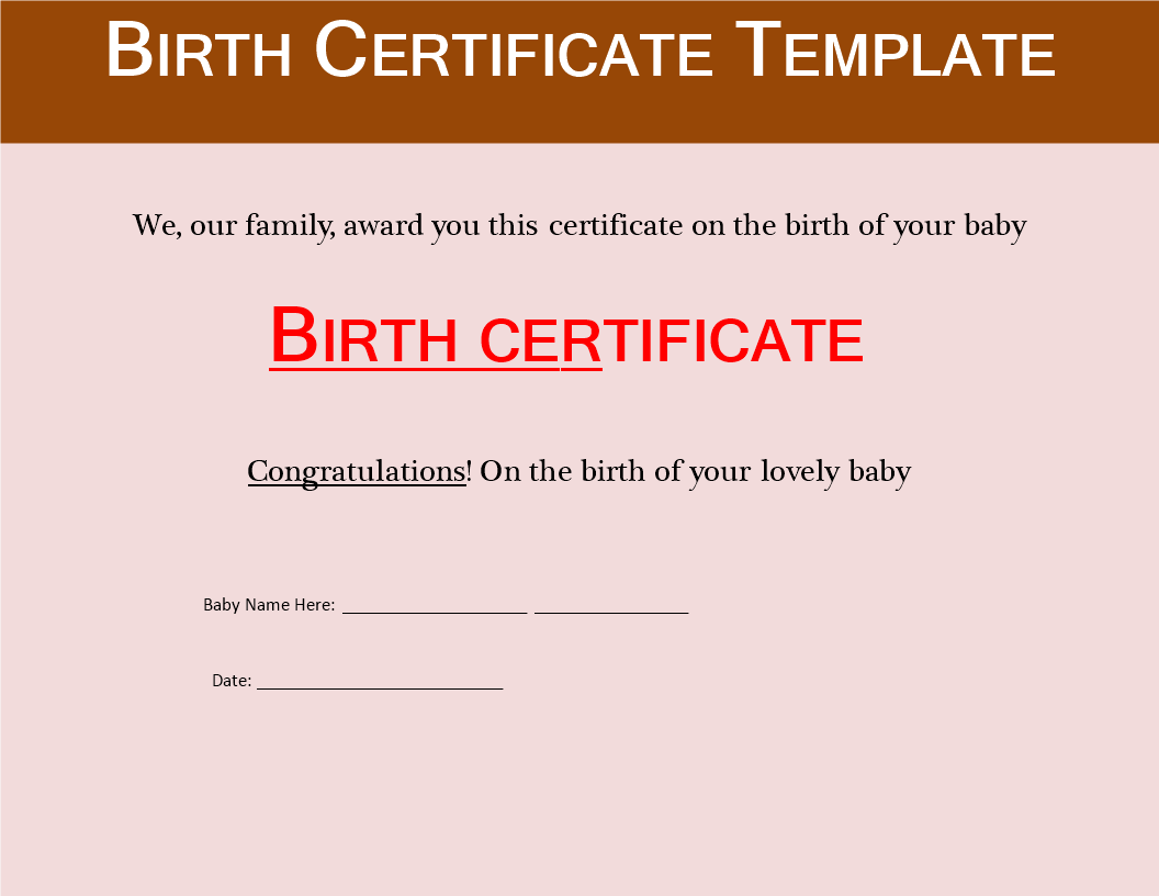 免费Birth Certificate  样本文件在allbusinesstemplates.com With Birth Certificate Template For Microsoft Word