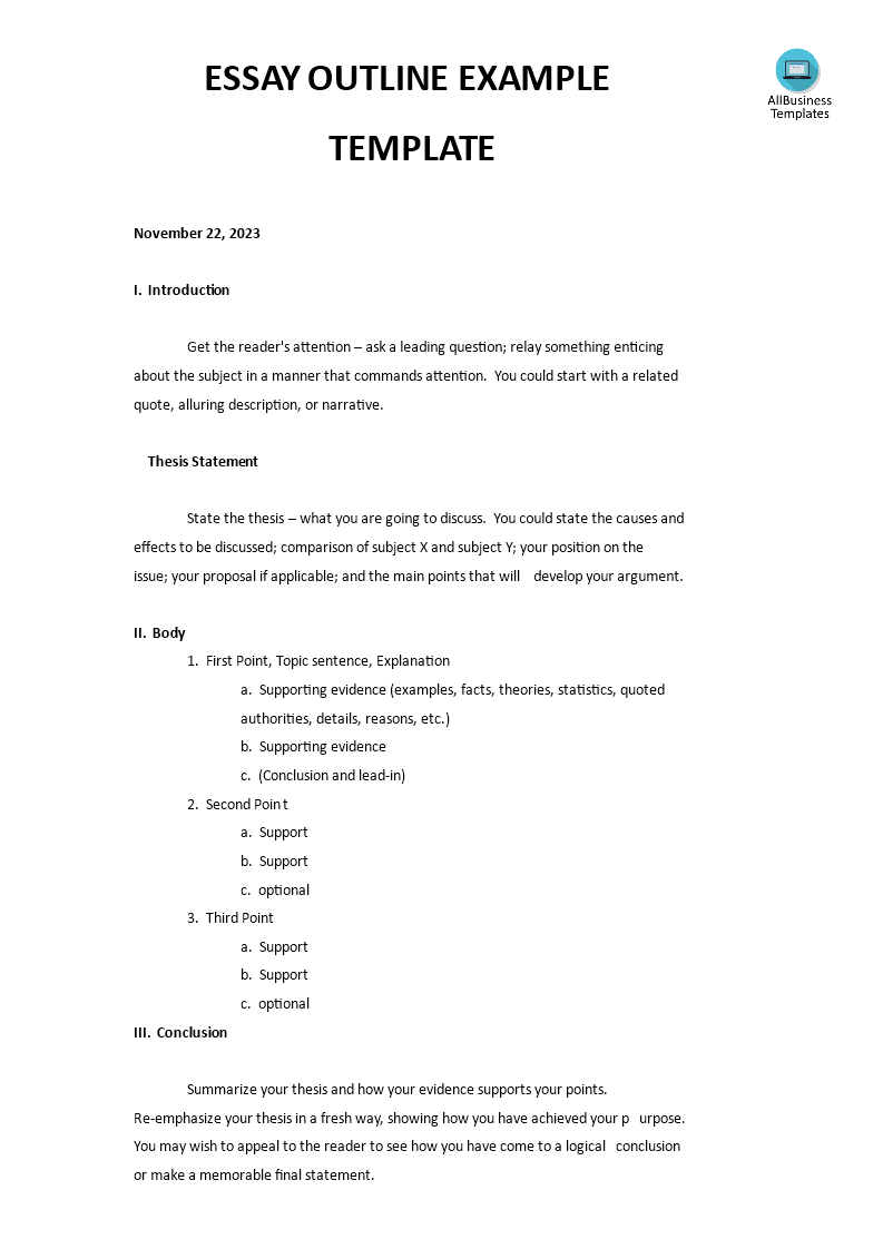 essay outline sample voorbeeld afbeelding 