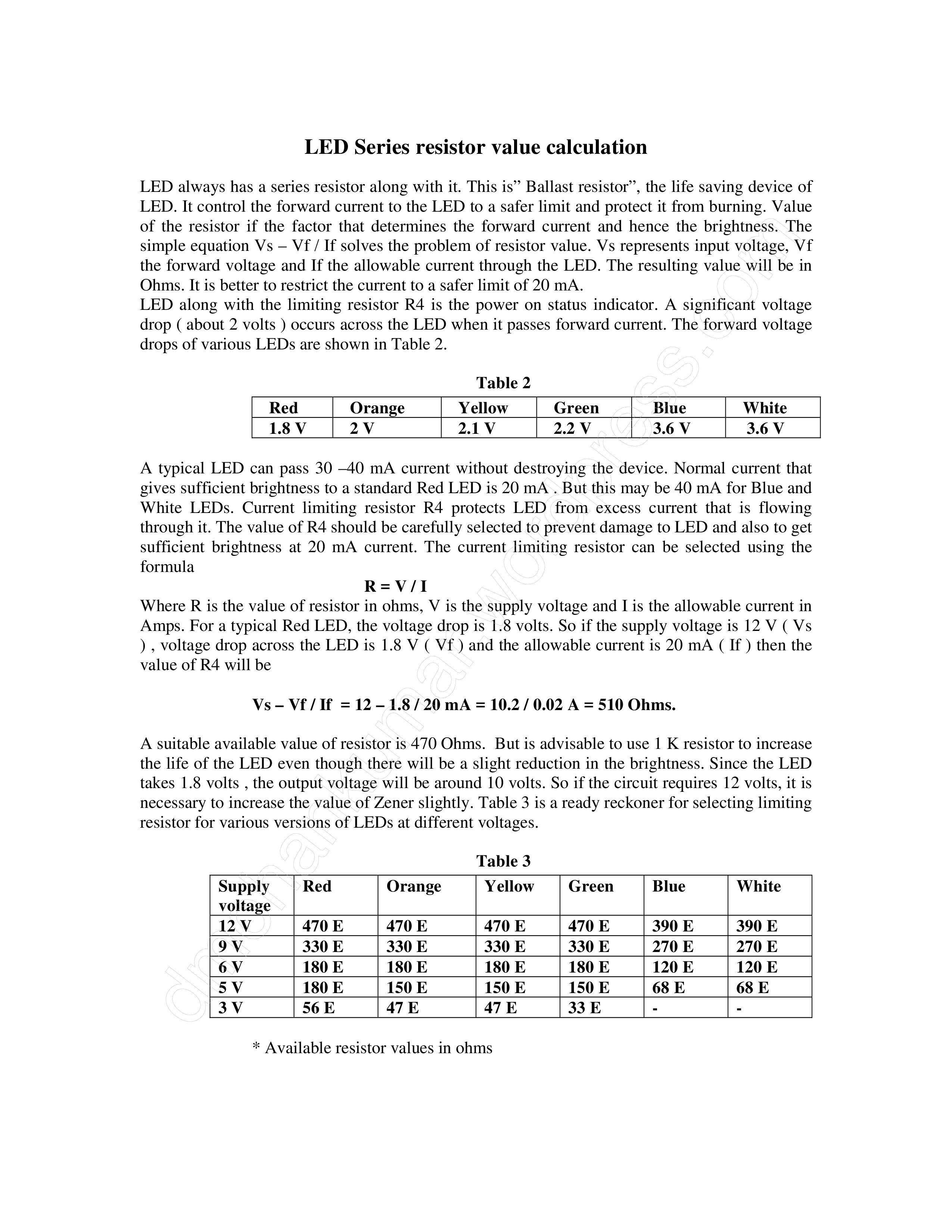 resistor chart for led plantilla imagen principal