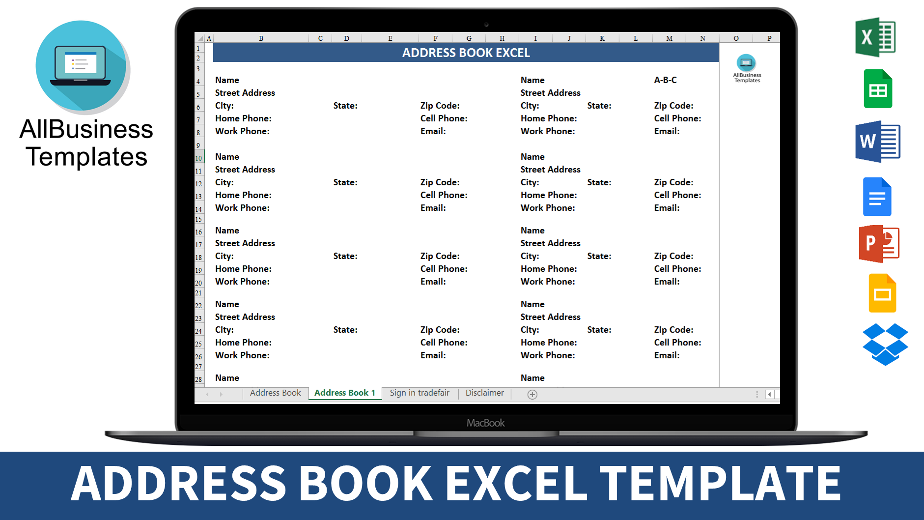 phone book in excel format free modèles