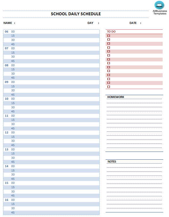 school daily schedule template google doc