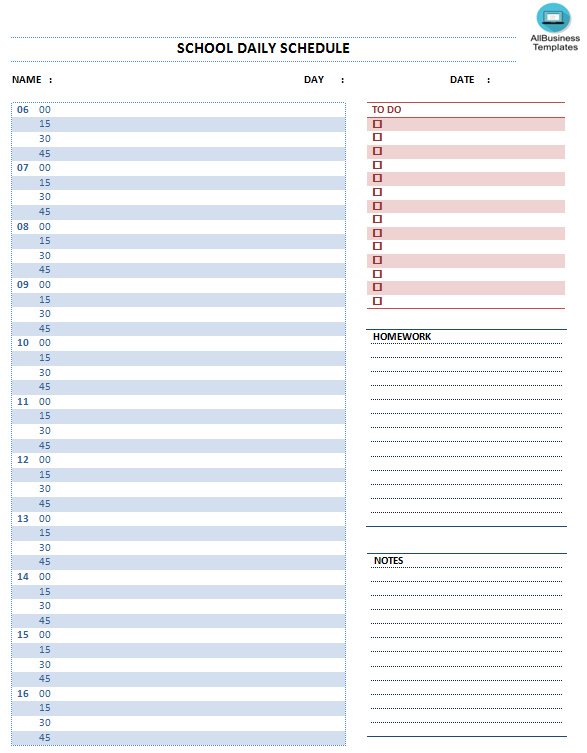 school daily schedule Hauptschablonenbild