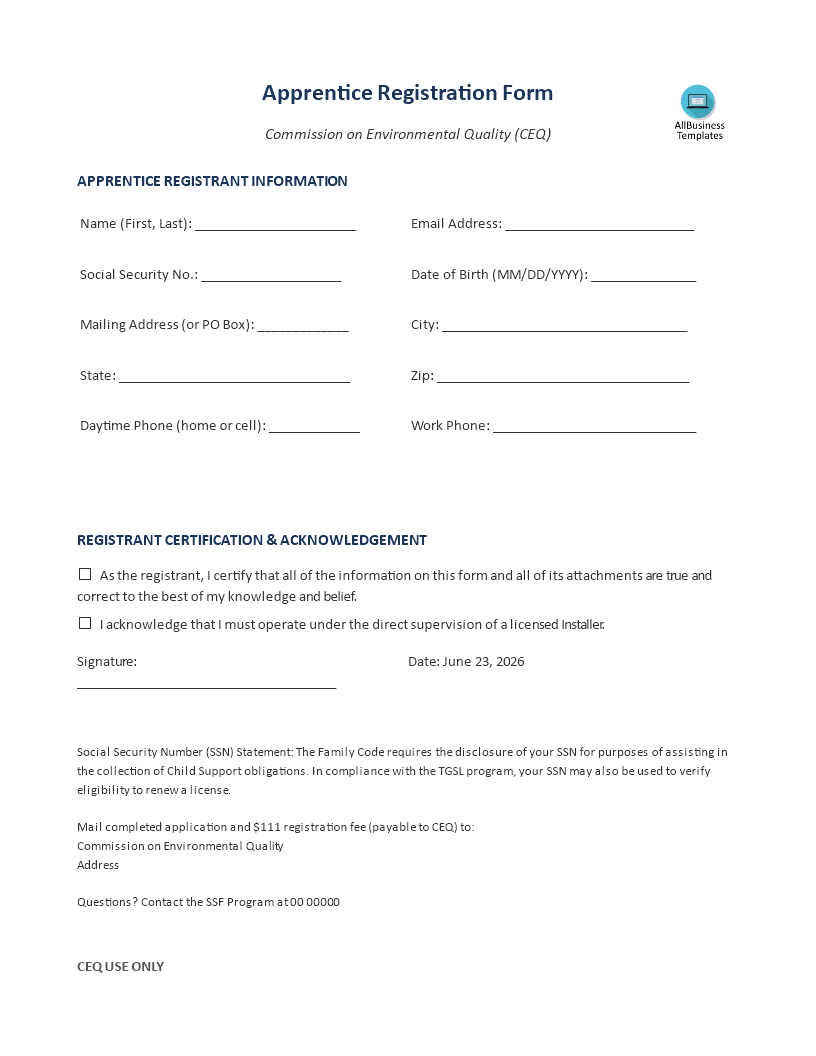 apprentice registration template