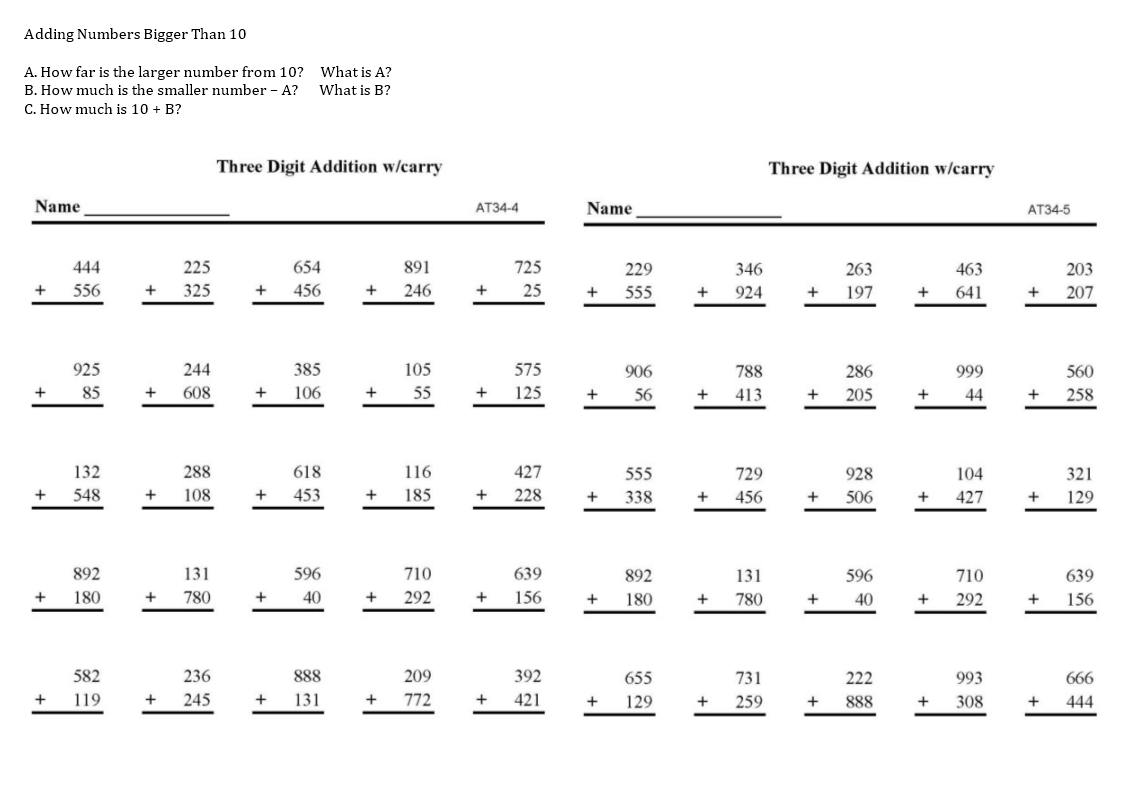 Adding Numbers Bigger Than 10 main image