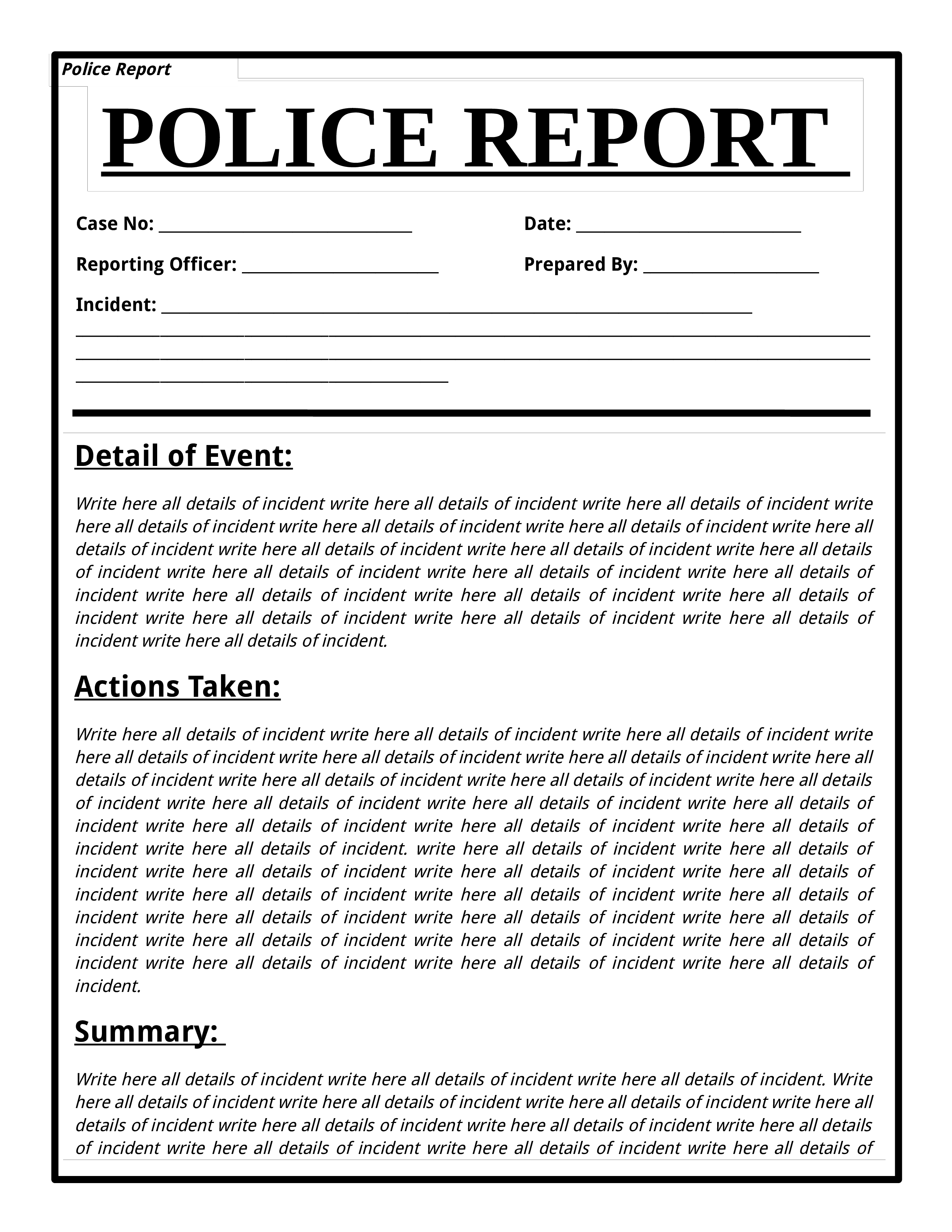 Free Police Report Template main image