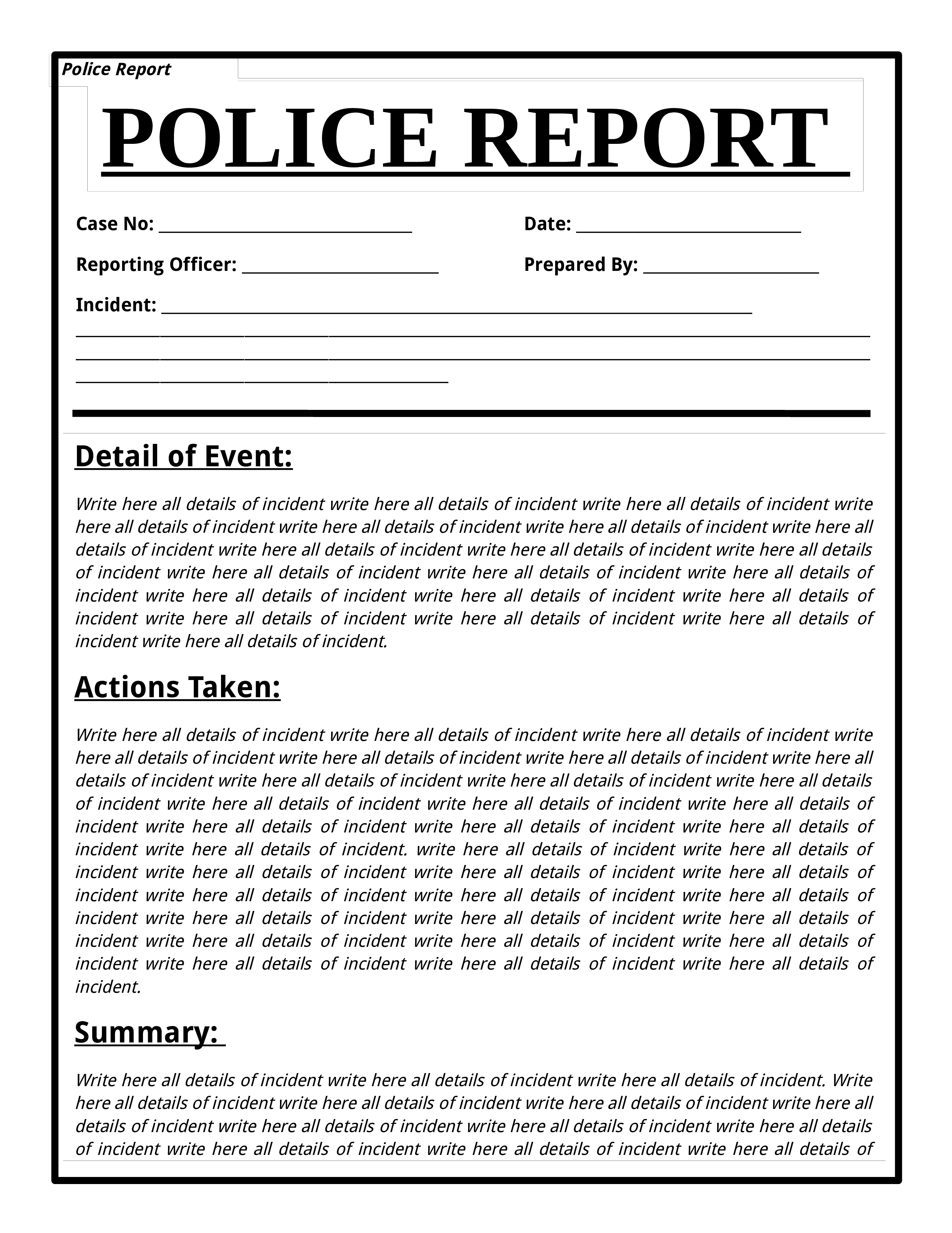 free police report template voorbeeld afbeelding 