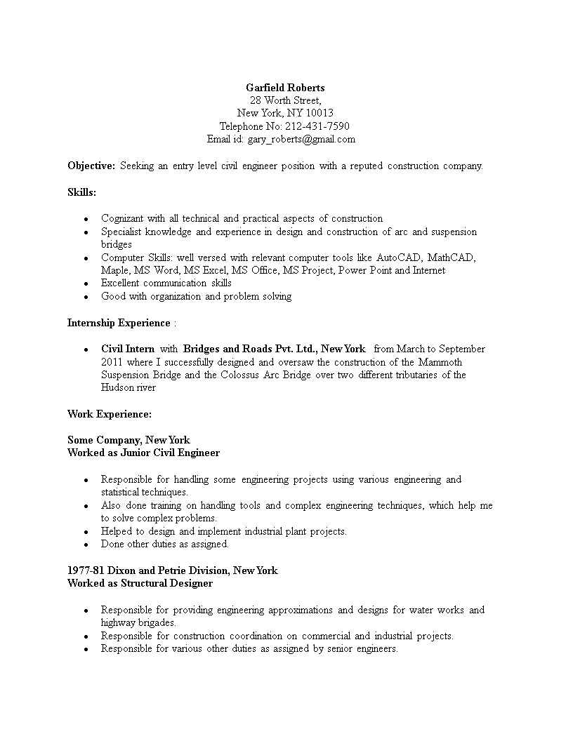 civil engineering student resume plantilla imagen principal