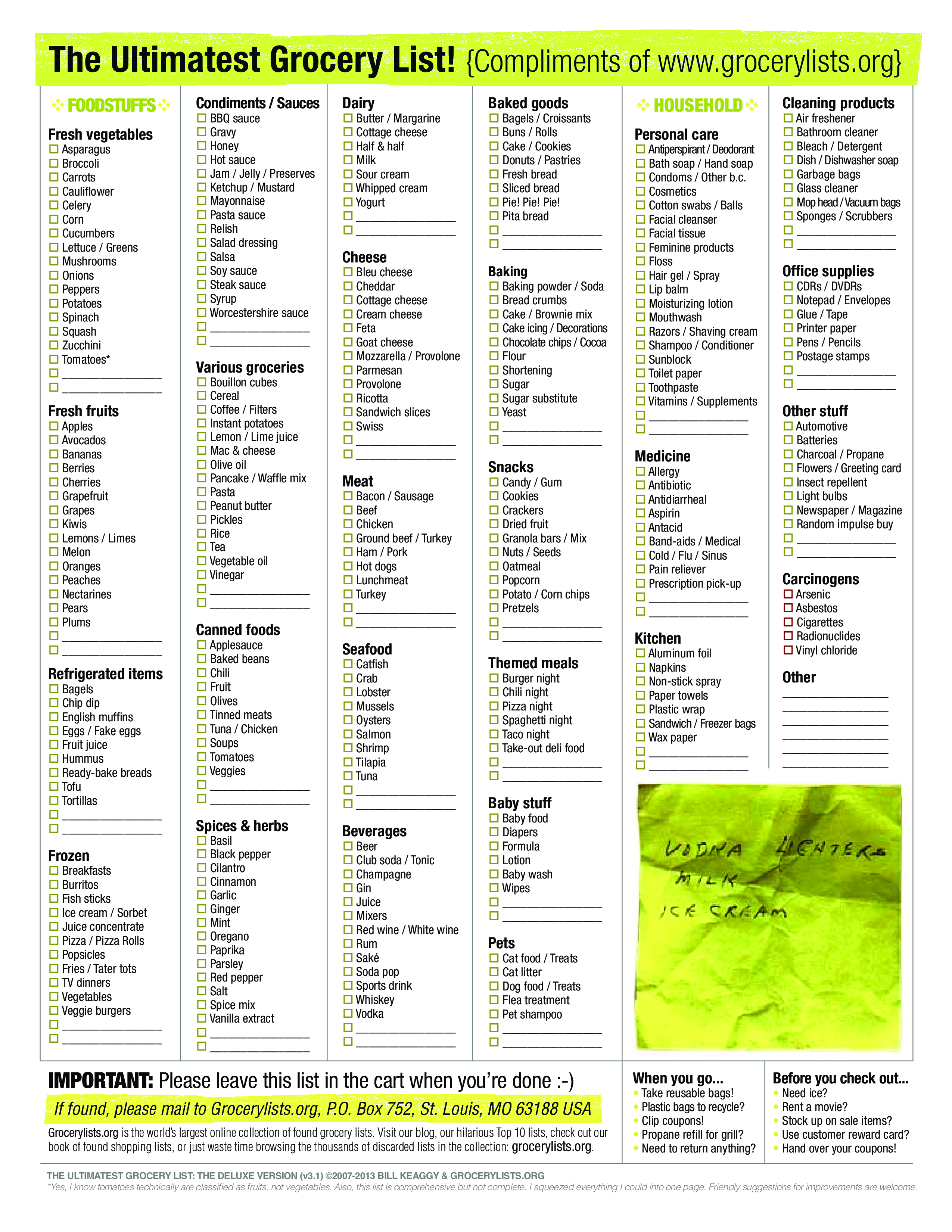 Printable Grocery List Templates