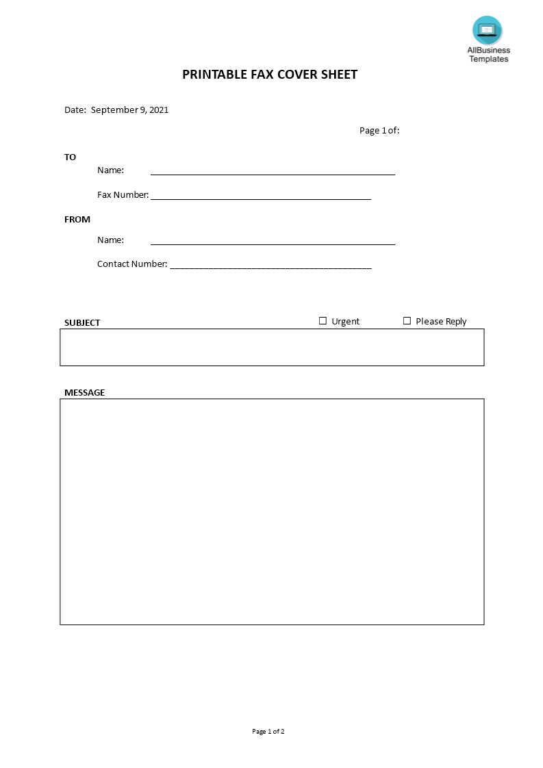 Free Printable Fax Cover Sheet main image