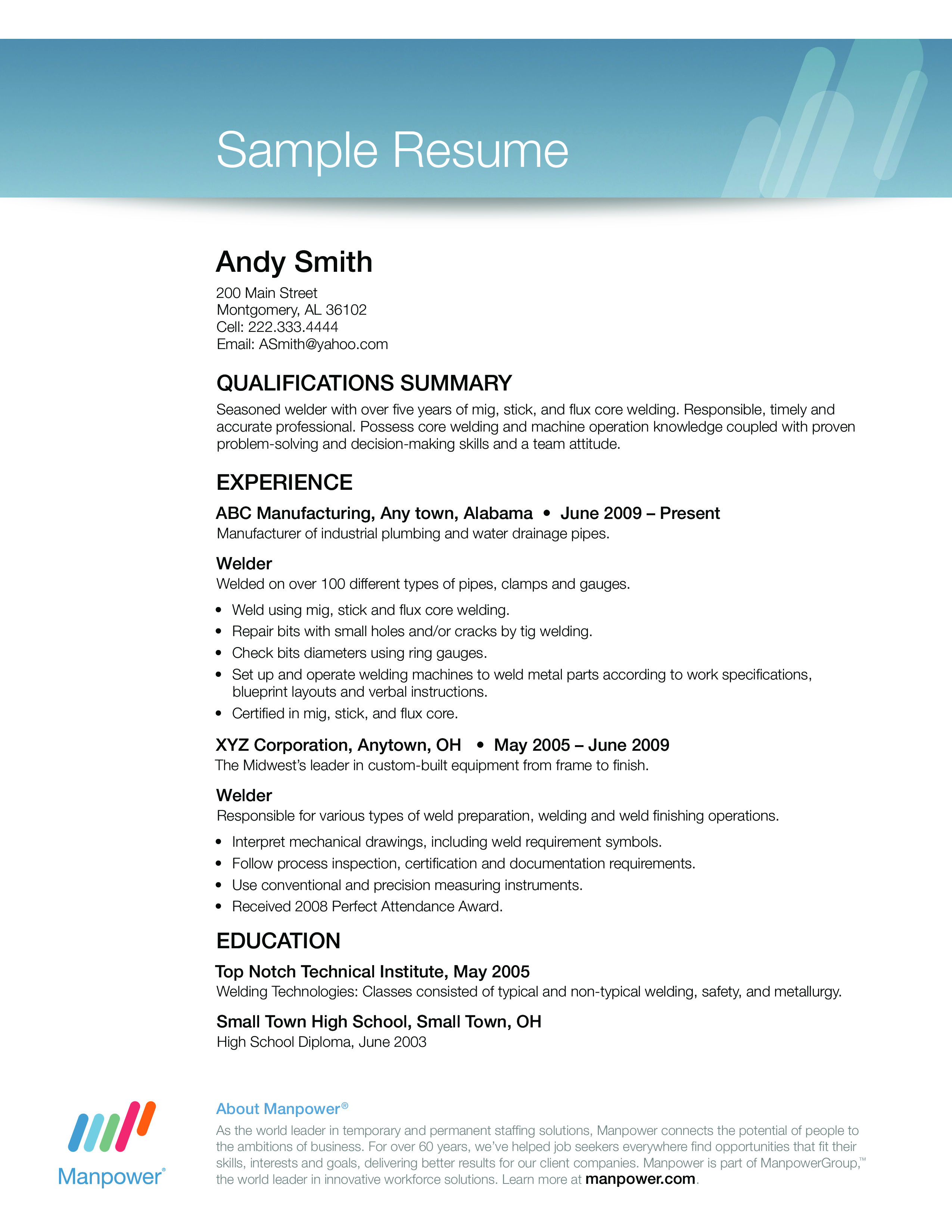 seasoned welder printable resume modèles