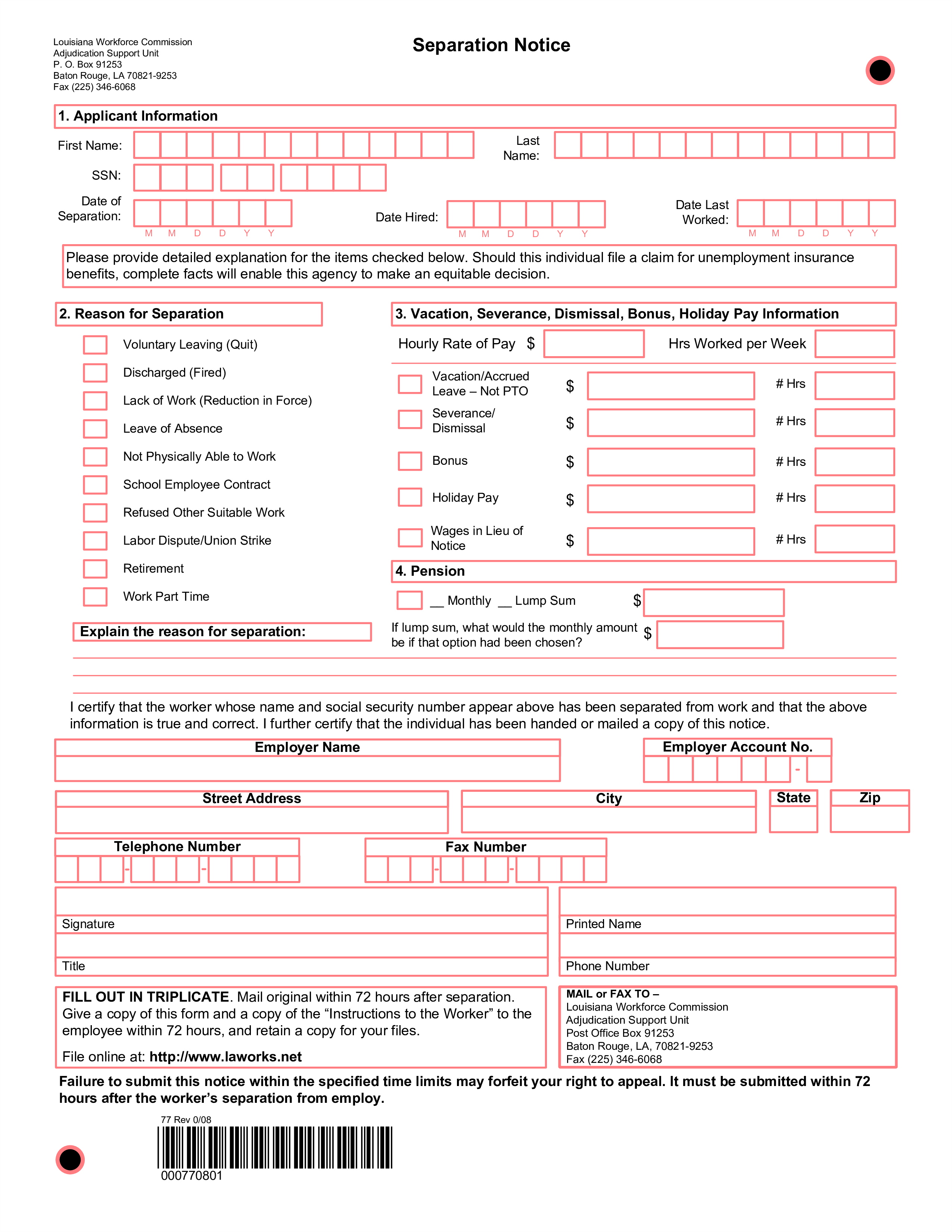 job separation notice template