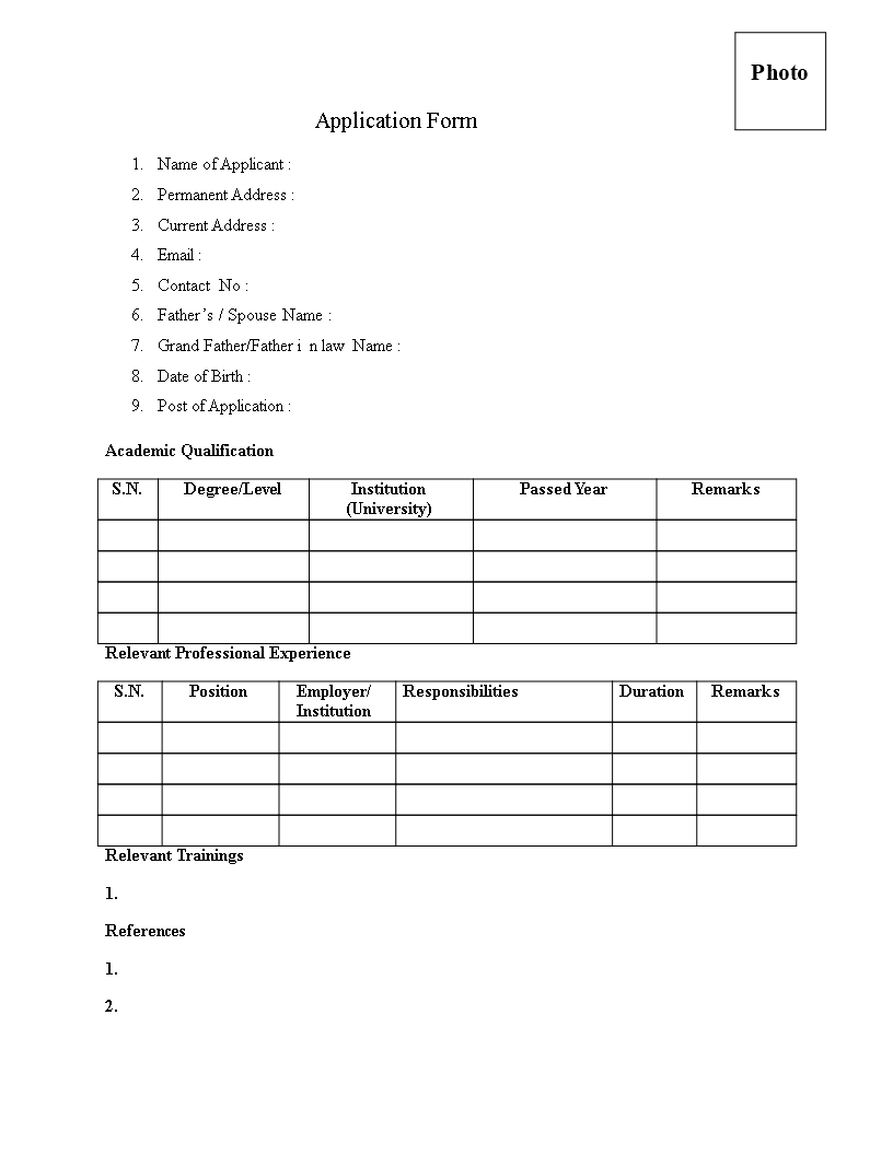 Printable Application Form 模板