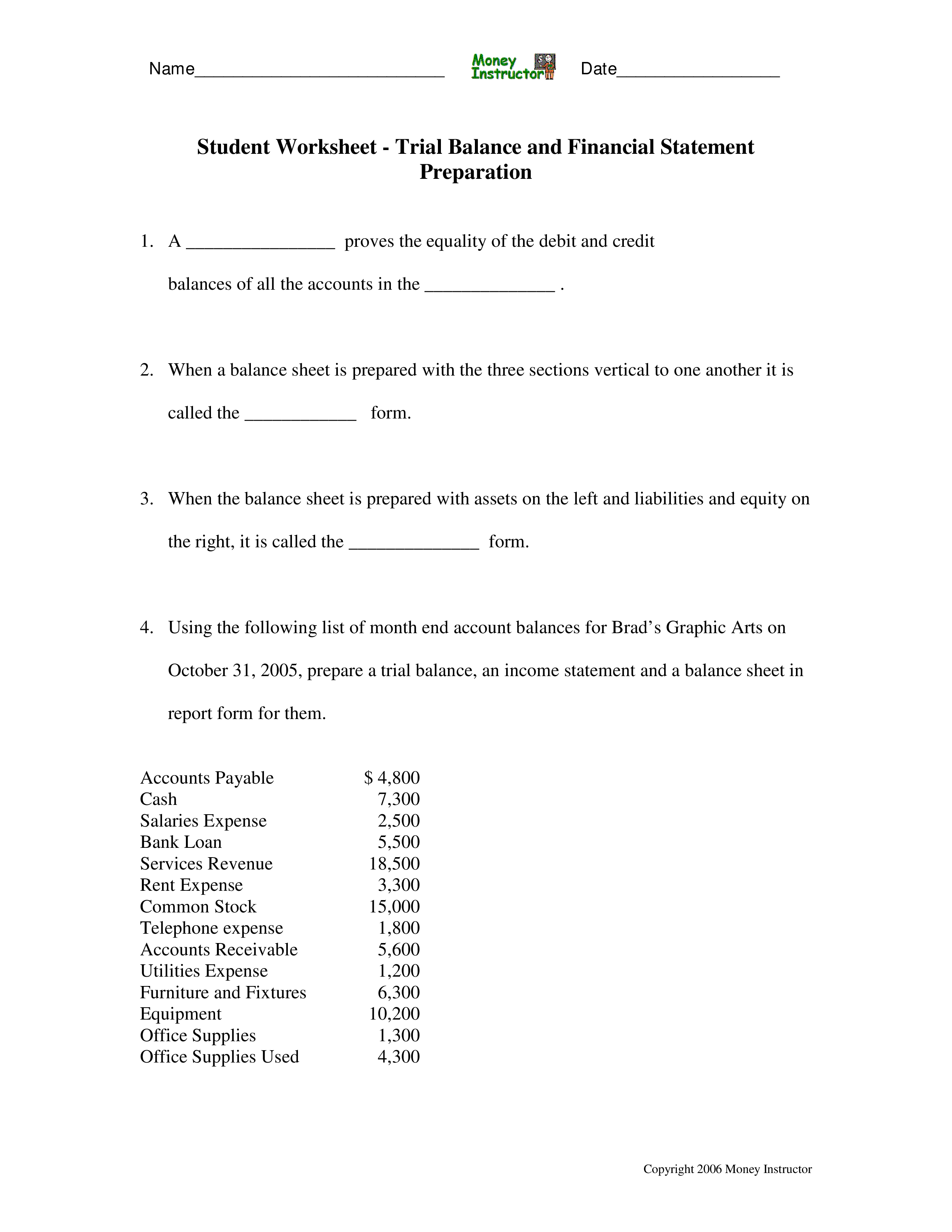 net income trial balance sheet modèles