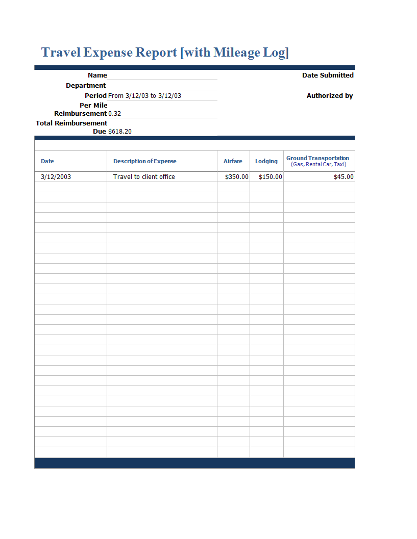 Travel expense report xls sheet main image